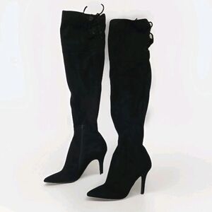 ​Aldo Fraella Over The Knee Boots Sz 8 - Black Suede Thigh High Lace Back Heel